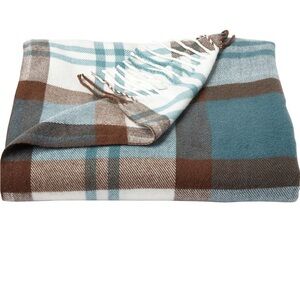 LAVISH HOME NWT plaid faux cashmere throw blanket -brown/teal -60x70